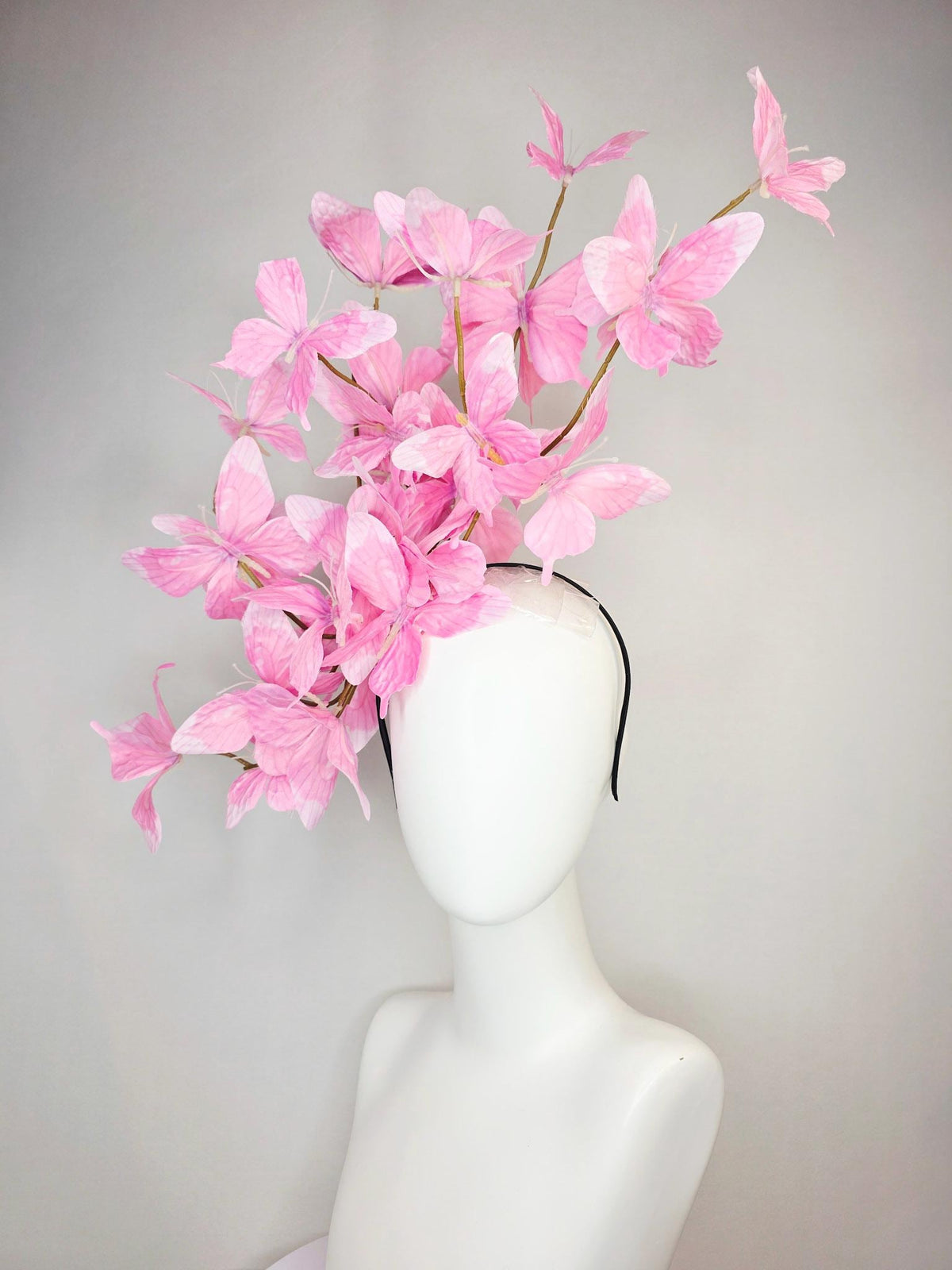 kentucky derby hat fascinator large branching lilac light baby blush pink fabric butterflies on headband