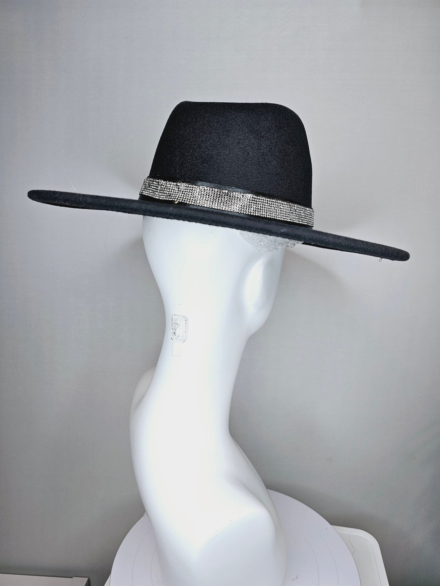 kentucky derby hat wide brim black felt fedora rancher panama hat with crystal band with stunning vegan leather and gold horsebit  decor