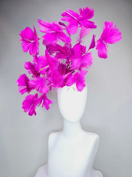 kentucky derby hat fascinator fuchsia bright hot pink ombre branching feather flower headpiece