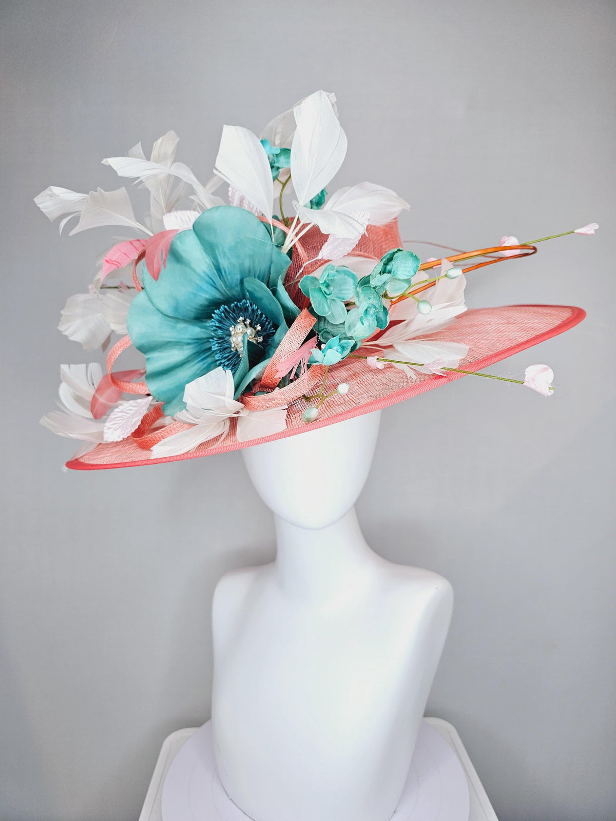 Kentucky Derby Hat Wide Brim KY Oaks Bow Floral Pink Orange Sinamay Lightweight Kentucky Derby Hat Wide Brim KY Oaks Bow Floral Pink Orange  main image 4