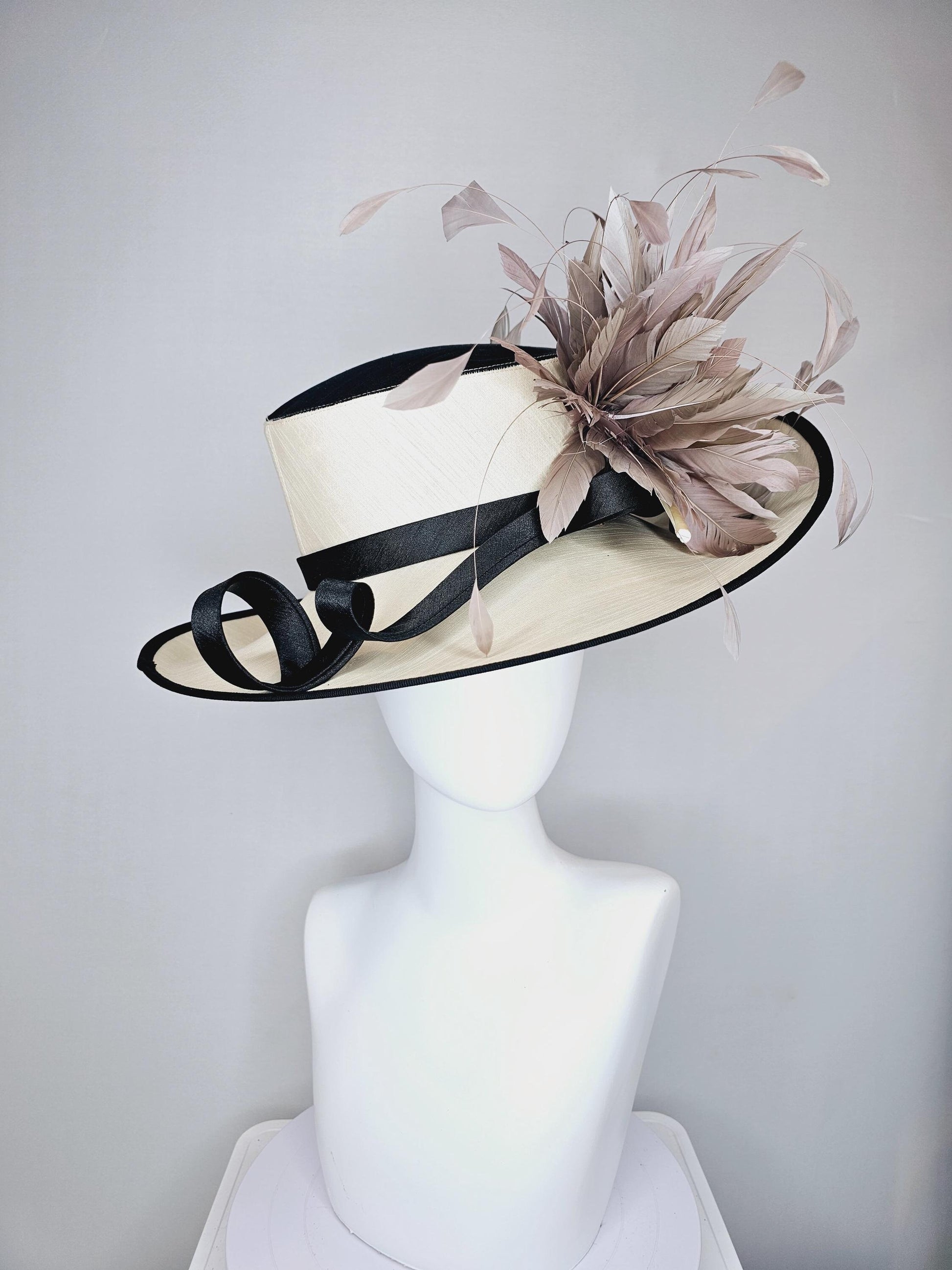 kentucky derby fascinator shantung silk ivory white wide brim hat