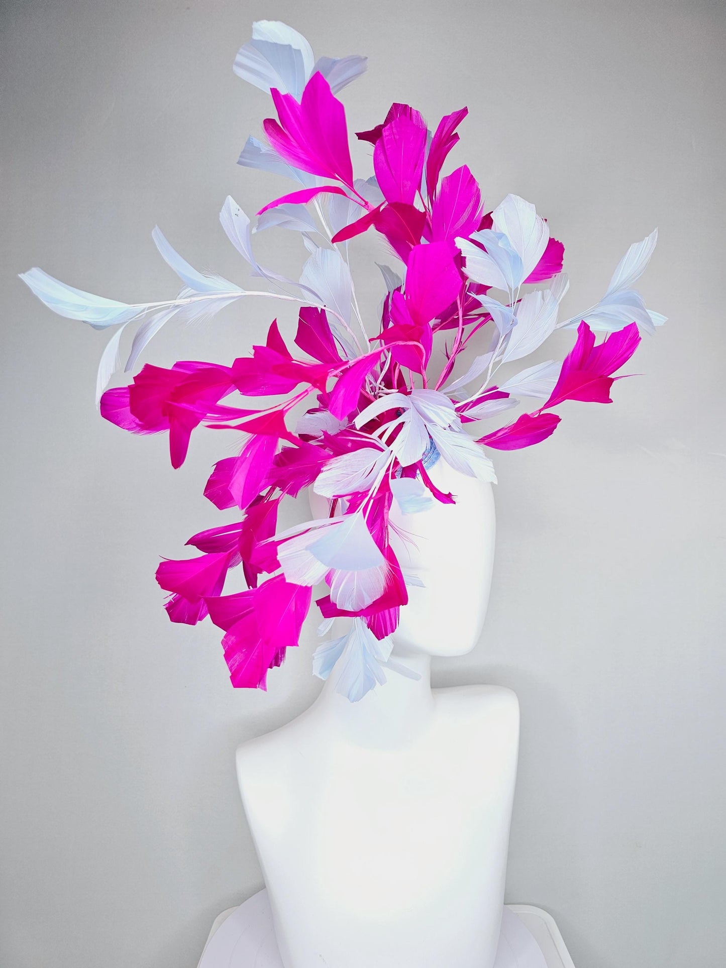 kentucky derby hat fascinator large hot pink fuchsia and light purple lavender branching feathers