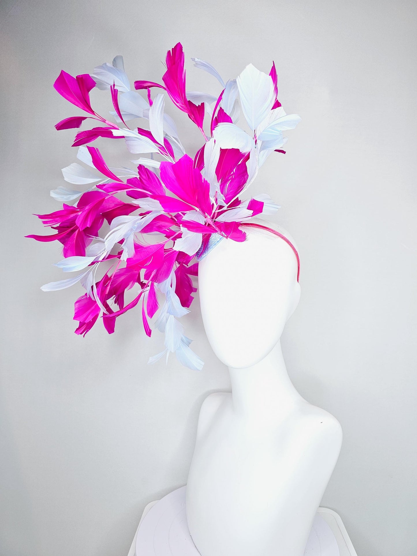 kentucky derby hat fascinator large hot pink fuchsia and light purple lavender branching feathers