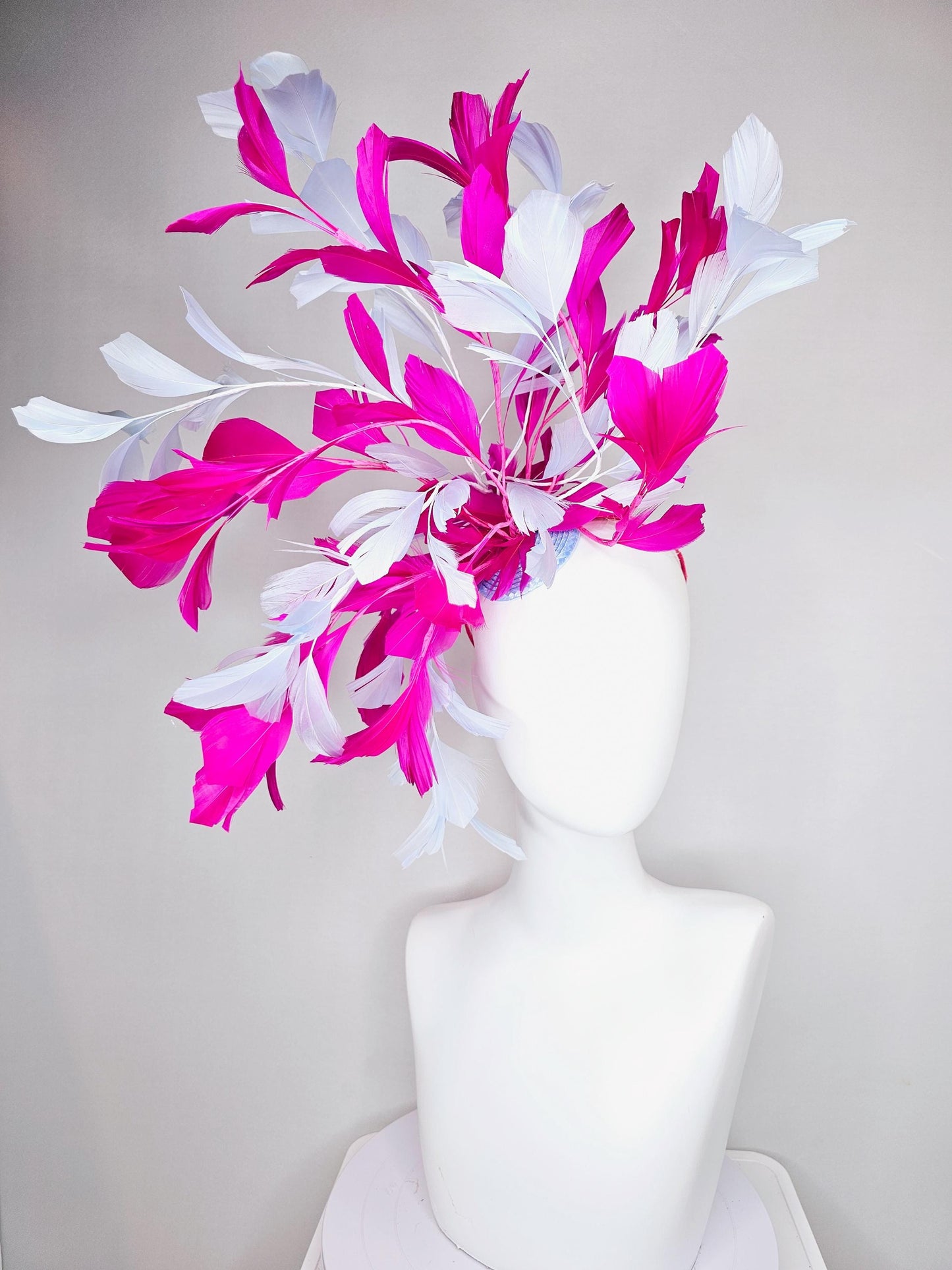 kentucky derby hat fascinator large hot pink fuchsia and light purple lavender branching feathers