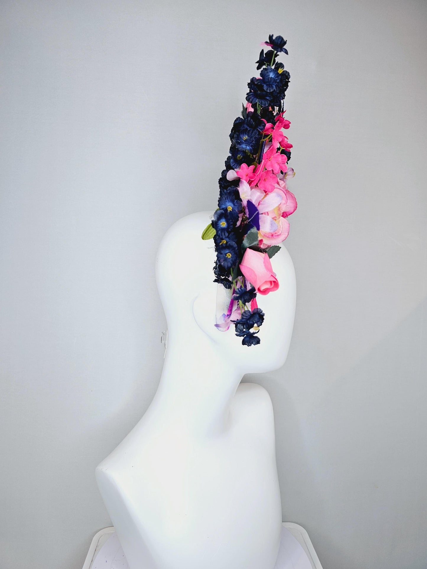 kentucky derby hat fascinator colorful headband,colorful ombre pink roses,ombre purple navy blue pink flowers,purple blue pink leaves