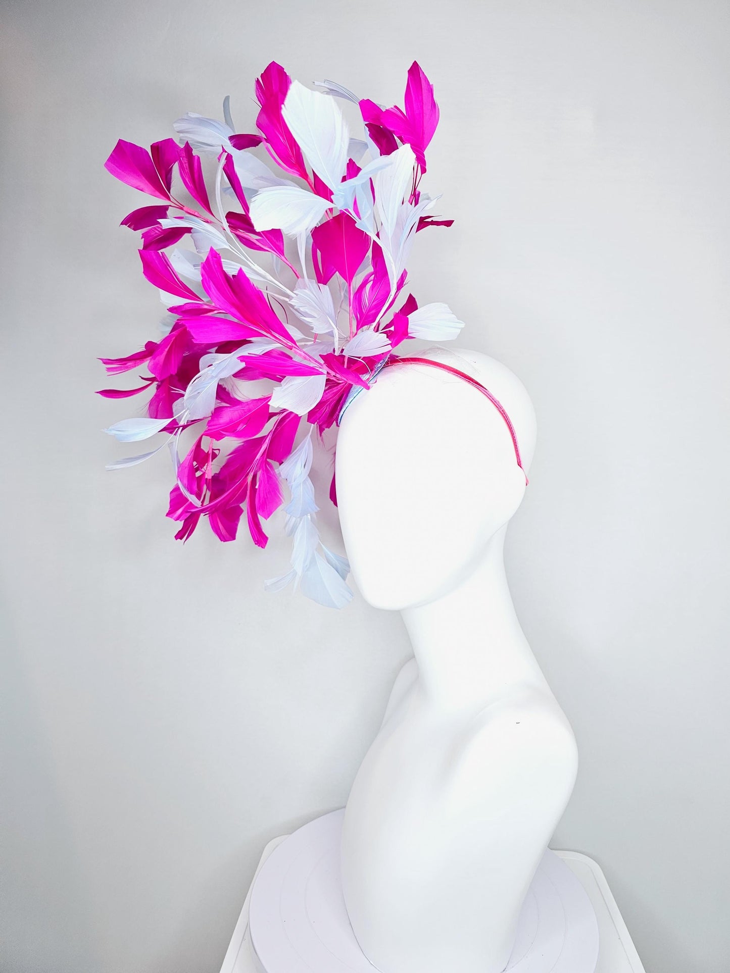 kentucky derby hat fascinator large hot pink fuchsia and light purple lavender branching feathers