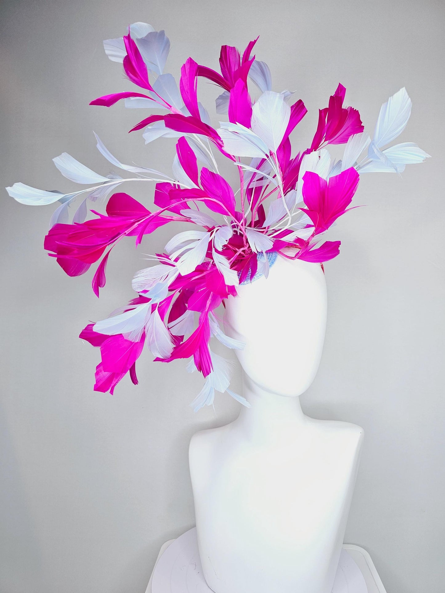 kentucky derby hat fascinator large hot pink fuchsia and light purple lavender branching feathers