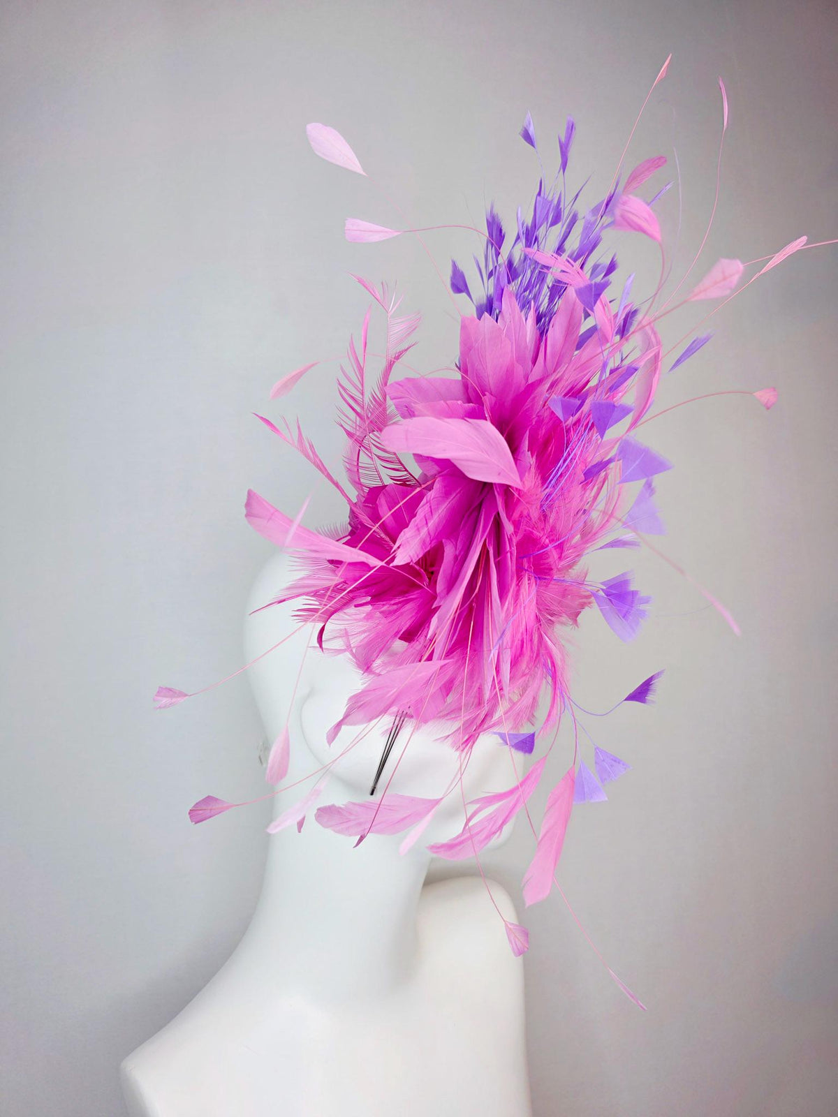 kentucky derby hat fascinator swarovski crystal headband with fluffy blush pink feather flower blush pink lavender purple branching feathers