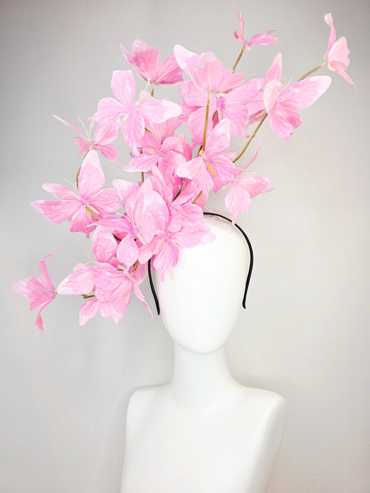 kentucky derby hat fascinator large branching lilac light baby blush pink fabric butterflies on headband