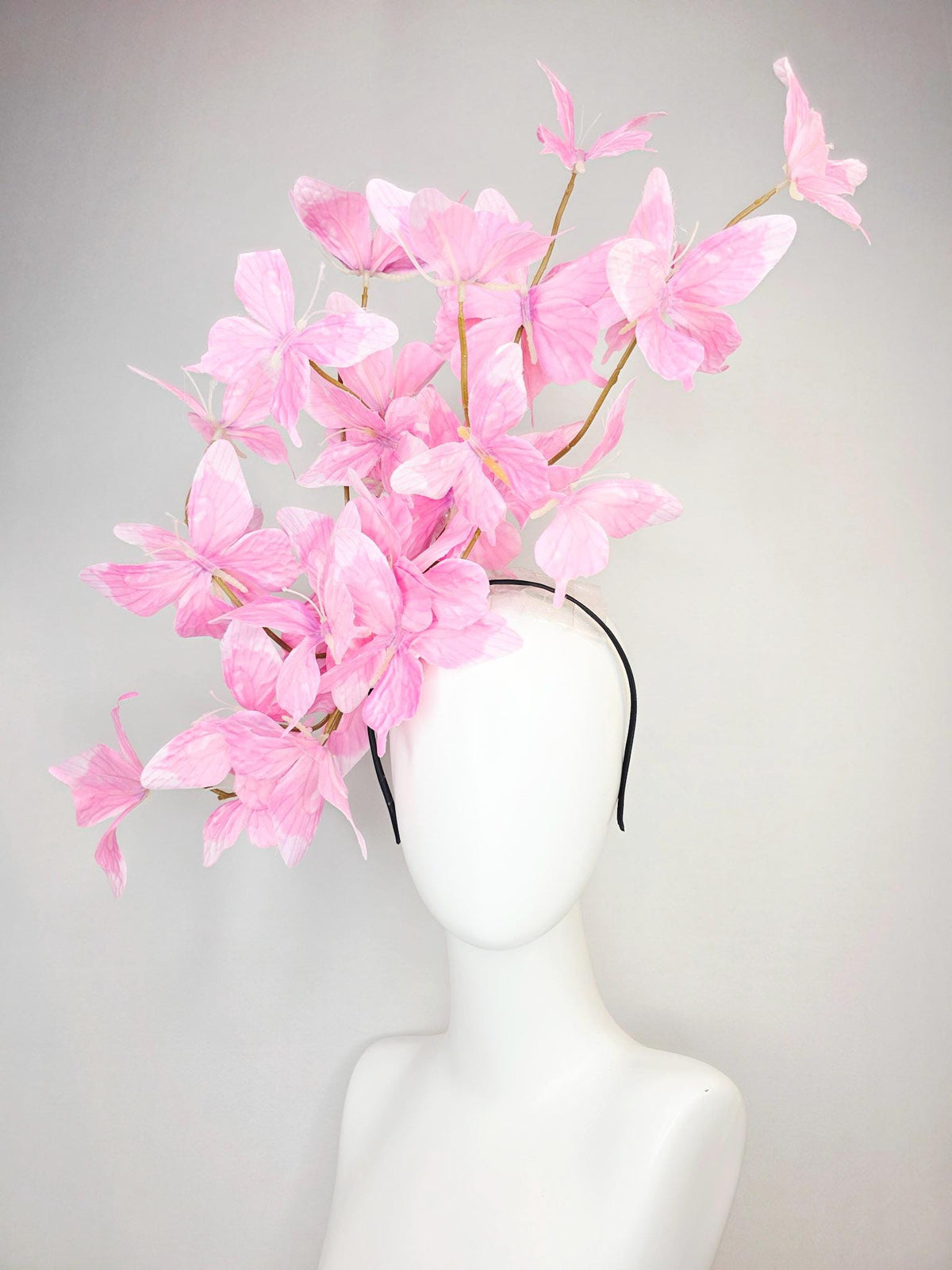 kentucky derby hat fascinator large branching lilac light baby blush pink fabric butterflies on headband