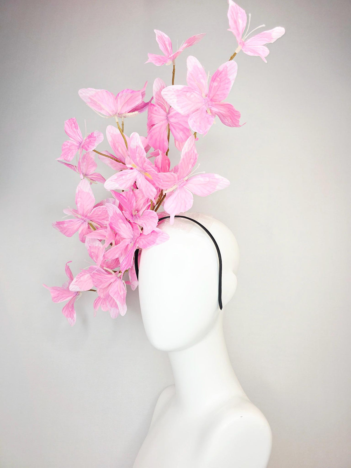 kentucky derby hat fascinator large branching lilac light baby blush pink fabric butterflies on headband