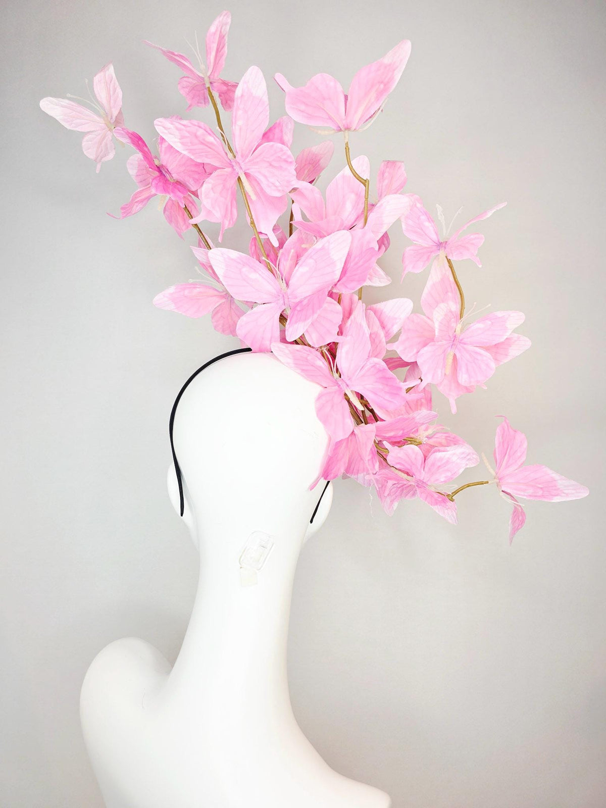 kentucky derby hat fascinator large branching lilac light baby blush pink fabric butterflies on headband