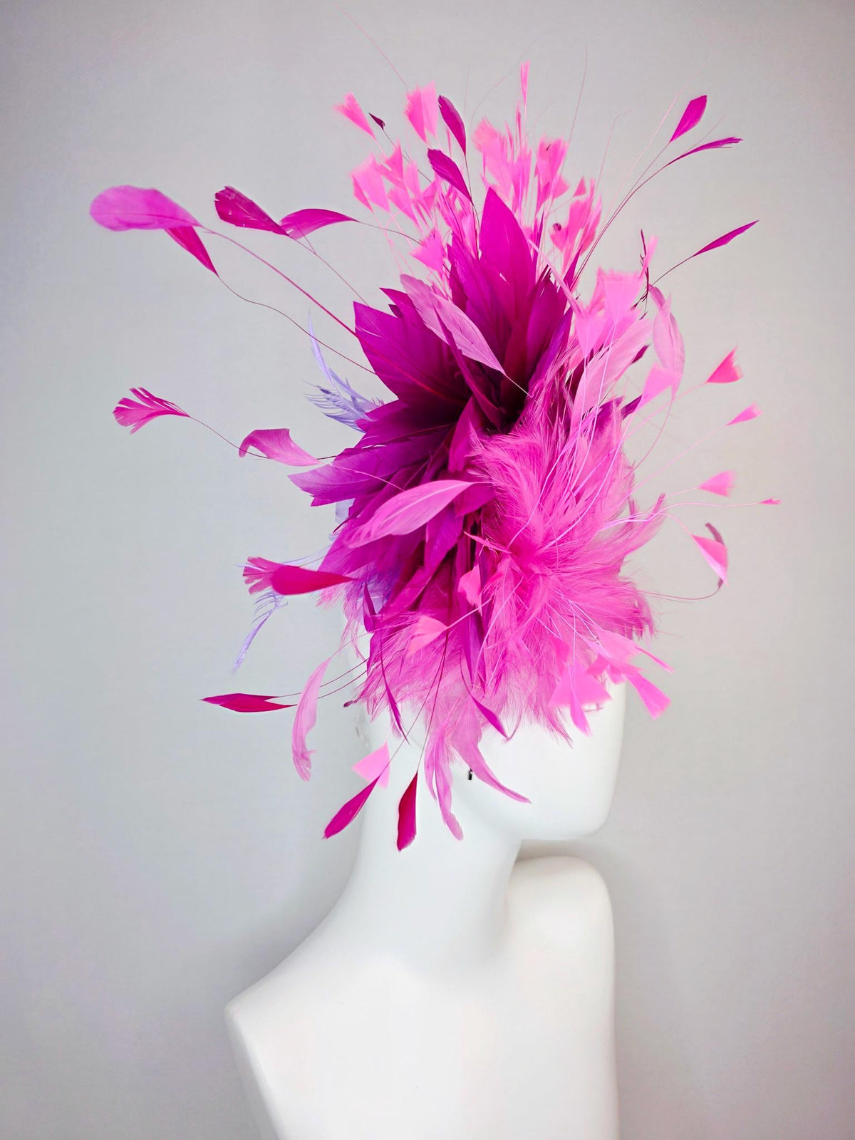 kentucky derby hat fascinator swarovski crystal headband with fluffy blush pink feather flower magenta blush pink lavender purple feathers