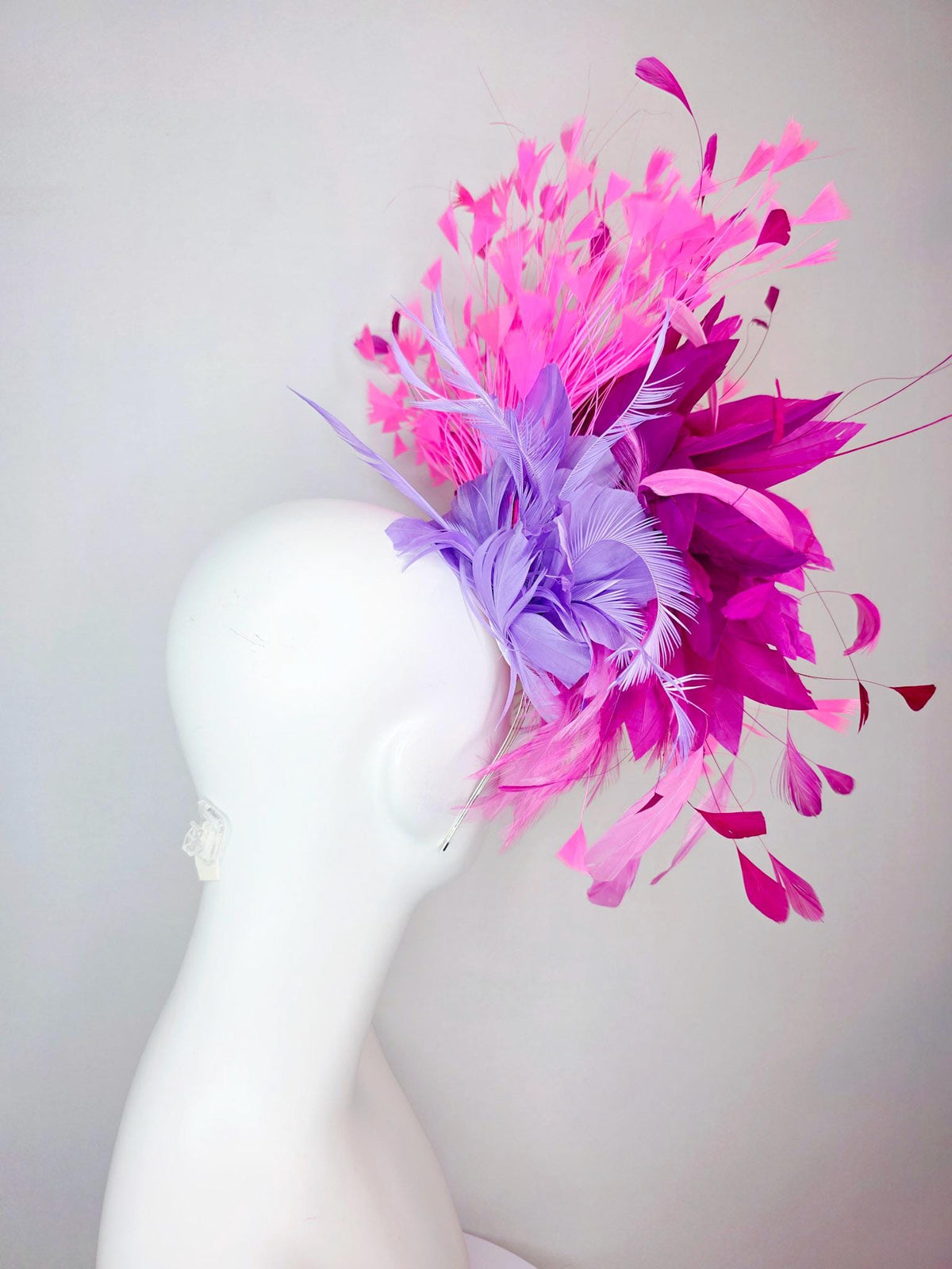 kentucky derby hat fascinator swarovski crystal headband with fluffy blush pink feather flower magenta blush pink lavender purple feathers