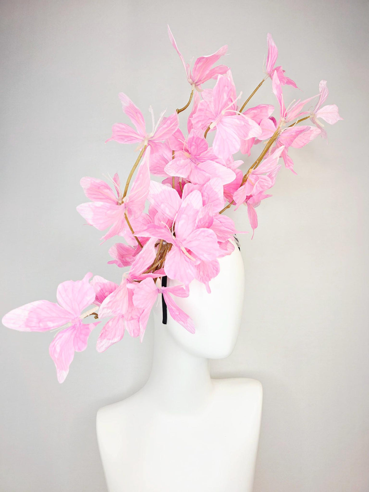 kentucky derby hat fascinator large branching lilac light baby blush pink fabric butterflies on headband