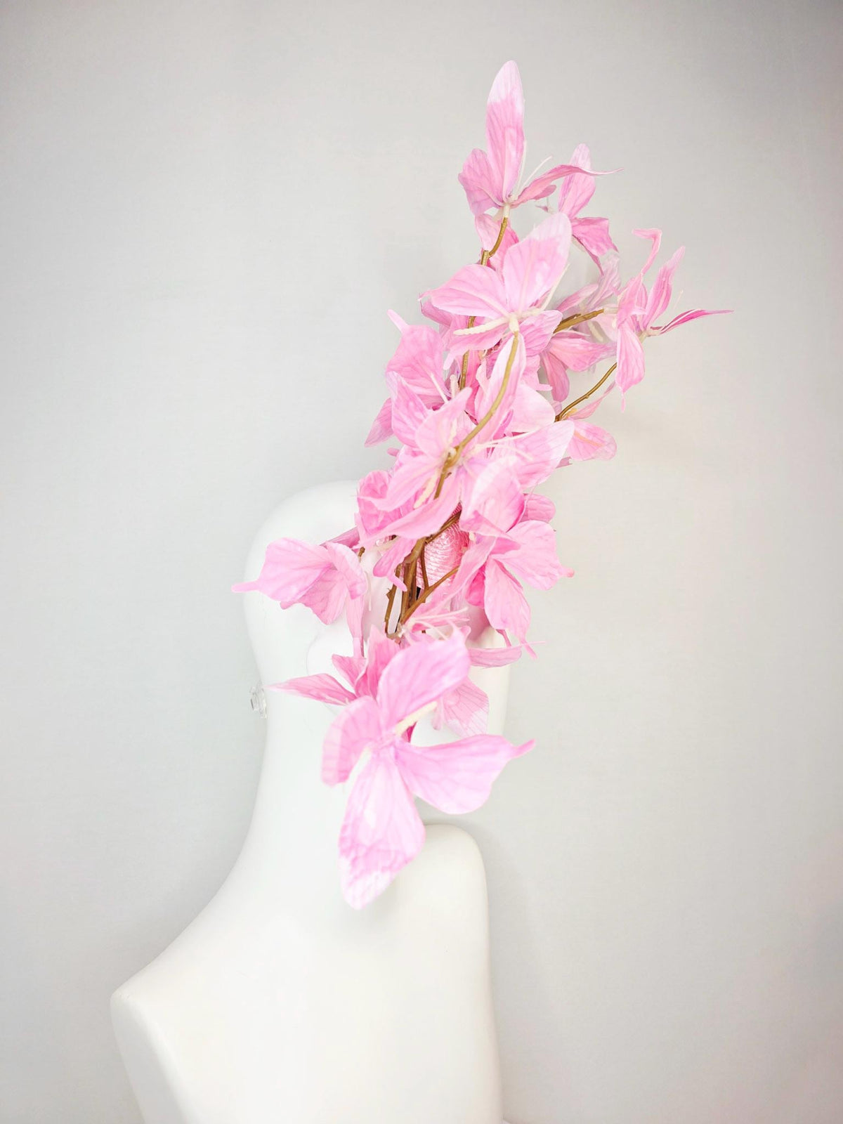 kentucky derby hat fascinator large branching lilac light baby blush pink fabric butterflies on headband