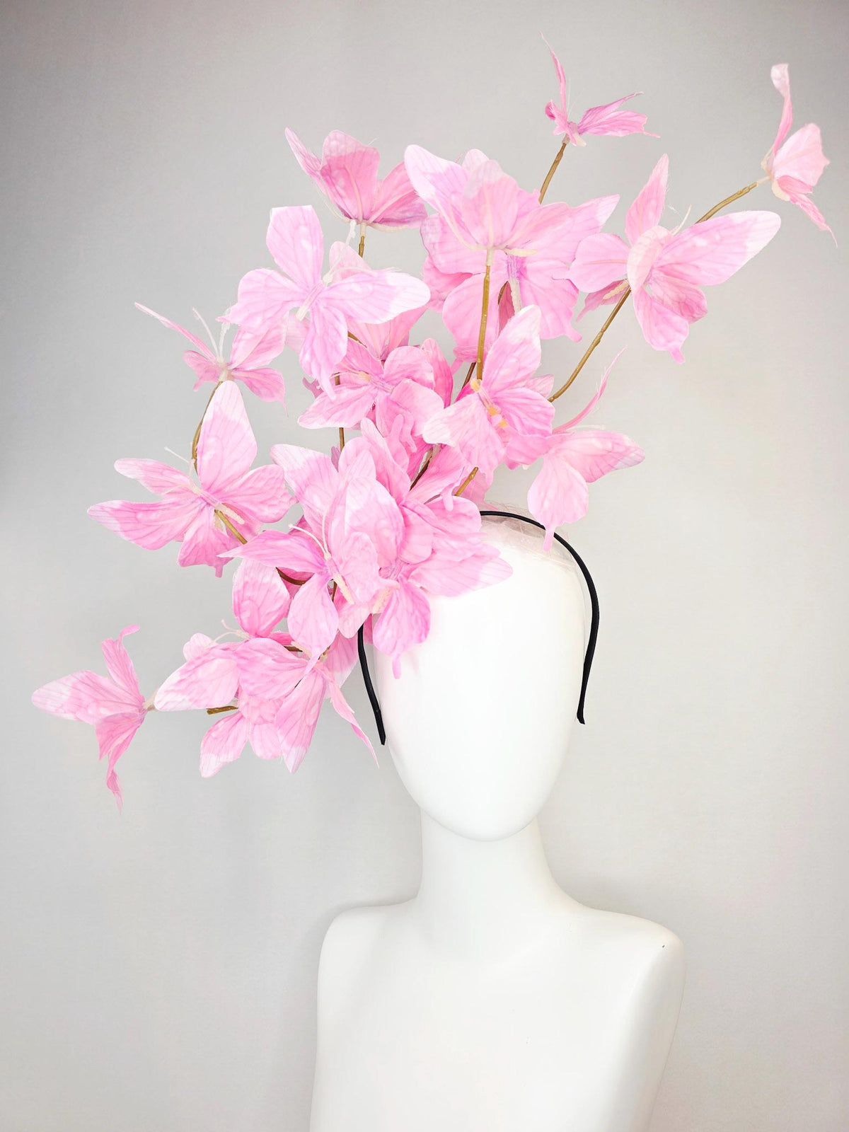 kentucky derby hat fascinator large branching lilac light baby blush pink fabric butterflies on headband