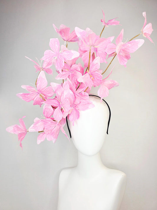 kentucky derby hat fascinator large branching lilac light baby blush pink fabric butterflies on headband
